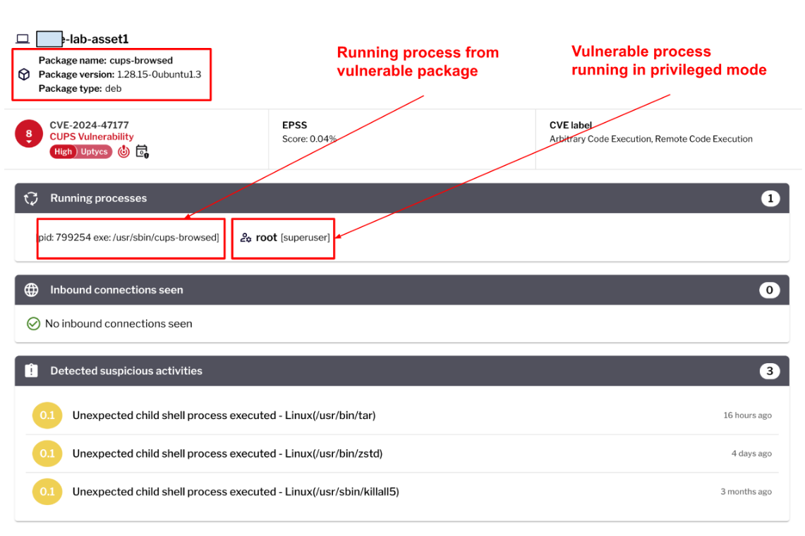 Fig 8. Vulnerable process and package details