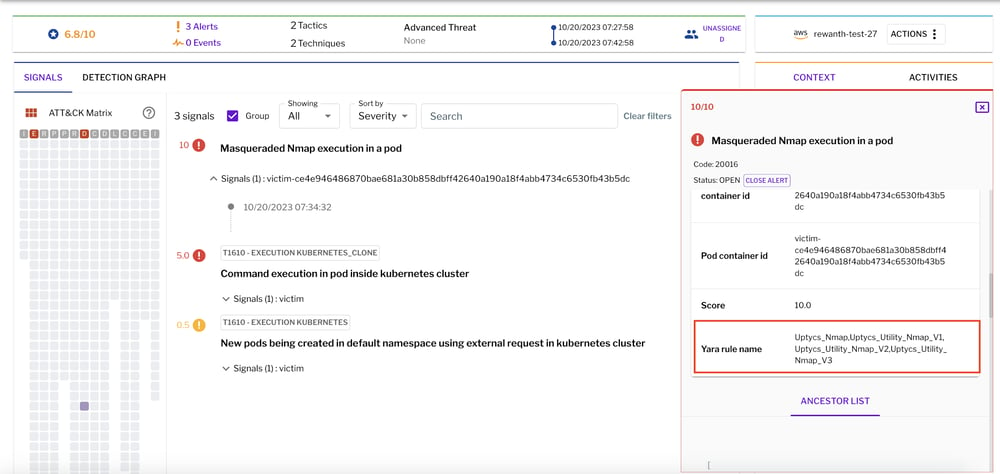 Figure 4 - YARA rule scan being performed to discover masqueraded nmap execution